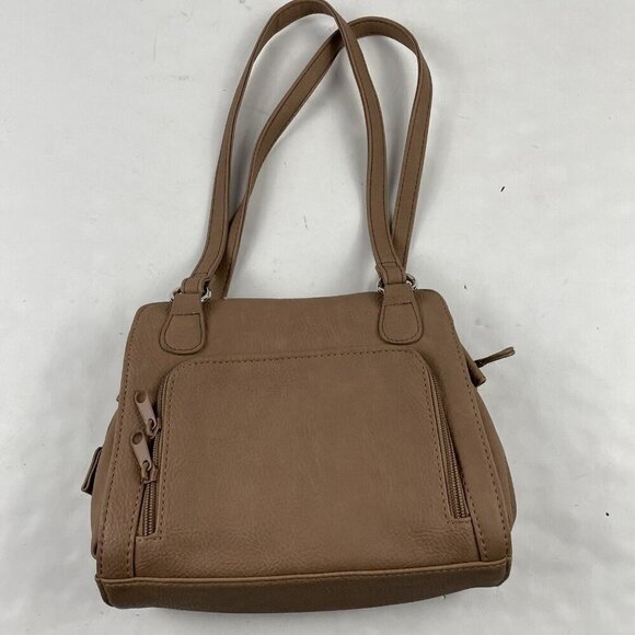 MULTI-SAC Purse Beige Double Handle Shoulder Bag Pebbled Faux Leather Medium - Picture 2 of 14